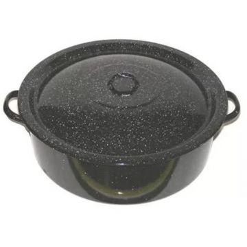 Cratita Emailata cu Capac, Diametru 55 cm, Capacitate 40 l, Neagra, Emailul Medias