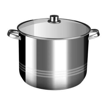 Oala din Inox cu Capac din Sticla, 18 x 14.5 cm, 3.5 l, Argintie, Perfect Home