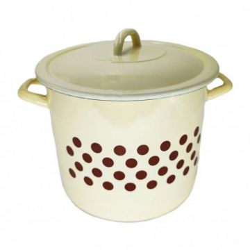 Oala Emailata cu Capac, Diametru 25 cm, Capacitate 10 l, Bej, Emailul Medias