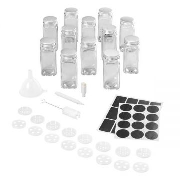 Set 12 recipiente pentru condimente din sticla cu capac metalic