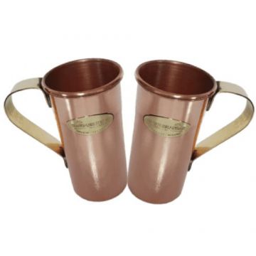 Set 2 Cani Cupru 200ml, Drepte, Toarta Bronz