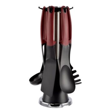 Set de Servire din Plastic cu Mâner din Silicon, 6 Piese + Suport