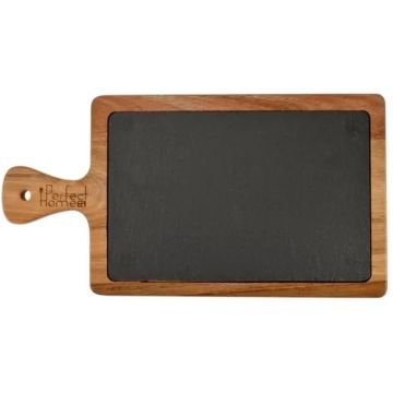 Tava pentru Servire din Piatra cu Maner din Lemn,  26 × 18 cm, Perfect Home
