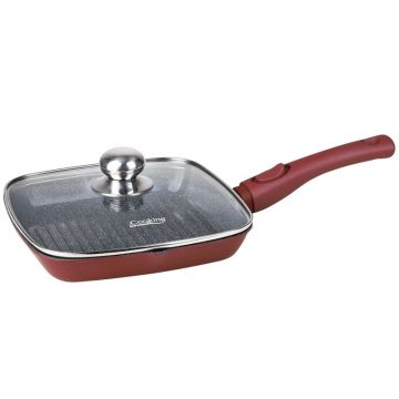 Tigaie Grill Antiaderenta, 28 cm, cu Maner, Burgundy, Bachmayer