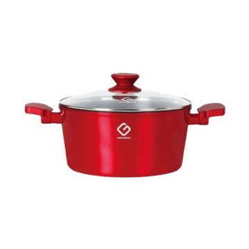 Cratita Aluminiu, 6 l, Ceramica Marmorata, cu Capac, compatibila plita inductie, 28x12.50 cm, Grunberg