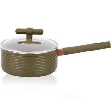 Cratita Aluminiu, Capac, 16 cm, 1.30 l, Interior Anti-aderent, Compatibila Plita Inductie, Verde, Grunberg