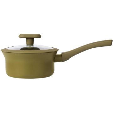 Cratita Aluminiu, Capac, 16 cm, 1 l, Interior Anti-aderent, Compatibila Plita Inductie, Verde, Grunberg