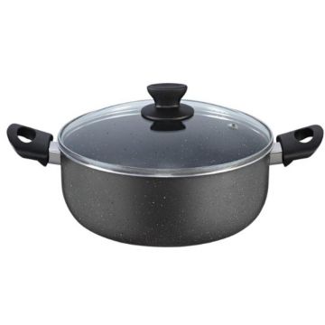 Cratita din Aluminiu 26 cm, Capacitate 4 l, cu Capac din Sticla, Gri, Zilan