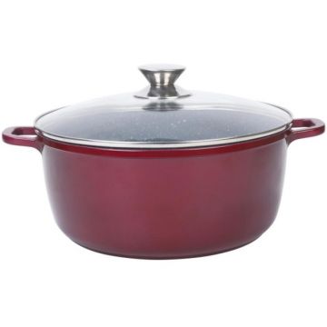 Cratita din Aluminiu, cu Capac, pentru Gemuri si Sosuri, 30 cm, 7.50 l, Rosie, Grunberg