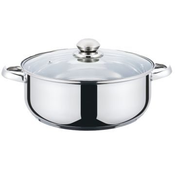 Cratita din Inox, 5.5 litri, 28 cm Diametru, Compatibila cu Plita cu Inductie, cu Capac din Sticla, Grunberg GR3119