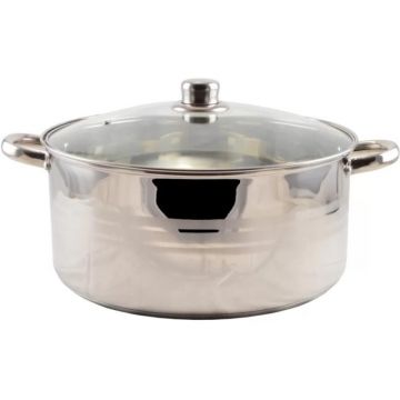Cratita din Inox cu Capac din Sticla, 10.5 l, Diametru 32 cm, Argintie, Perfect Home