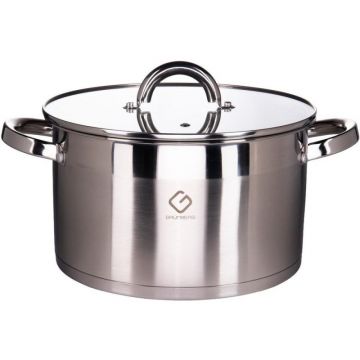 Cratita din Inox, cu Capac din Sticla, 24 cm, 5.70 l, Argintie, Grunberg
