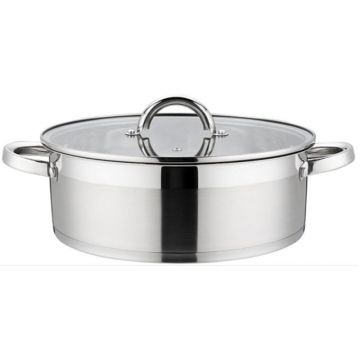 Cratita din Inox, cu Capac din Sticla, 26 cm, 5 l, Argintie, Grunberg