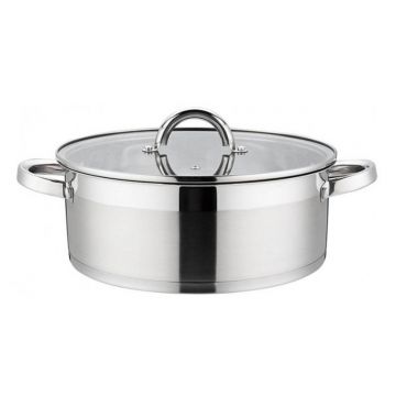 Cratita din Inox cu Capac din Sticla, Compatibila cu Plita cu Inductie, 22 cm, 4.5 l, Grunberg