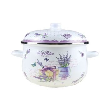 Cratita Emailata cu Capac, 20 cm, 2.90 l, Alb / Mov, Grunberg, Model GR2000A