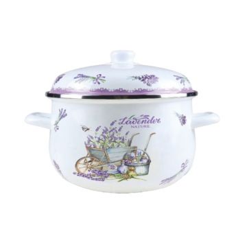 Cratita Emailata cu Capac, 20 cm, 2.90 l, Alb / Mov, Grunberg, Model GR2000B