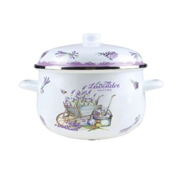 Cratita Emailata cu Capac, 22 cm, 3.90 l, Alb / Mov, Grunberg, Model GR2200B