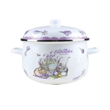 Cratita Emailata cu Capac, 24 cm, 4.90 l, Alb / Mov, Grunberg, Model GR2400B