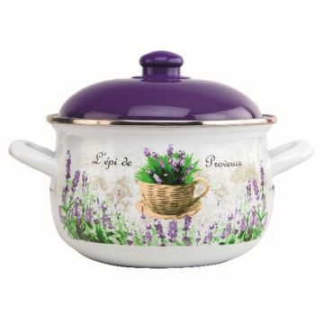 Cratita Emailata cu Capac, Lavanda, 20 cm, 2.8 l, Grunberg