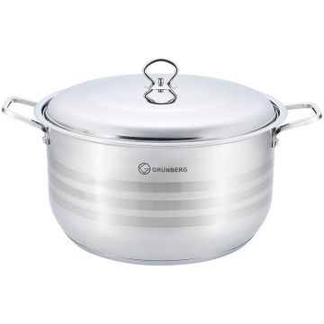Cratita Inalta, Profesionala, cu Manere Groase Nituite, Capac din Inox, 38 cm, 23 l, Grunberg