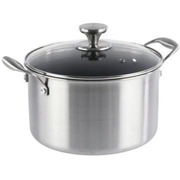 Cratita Inox cu Capac Sticla, 22 cm, 4.10 l, Invelis Antiaderent, Compatibila Inductie, Grunberg