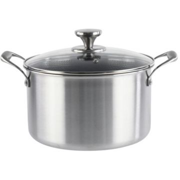 Cratita Inox cu Capac Sticla, 26 cm, 5.40 l, Invelis Antiaderent, Compatibila Inductie, Grunberg