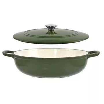 Cratita Joasa din Fonta Emailata cu Capac, 5 cm, 6 l, Perfect Home