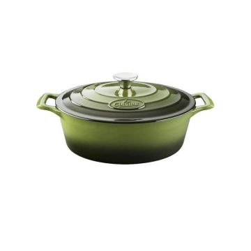 Cratita Ovala din Fonta Emailata cu Capac, 29 cm, 4.5 l, Verde, La Cuisine