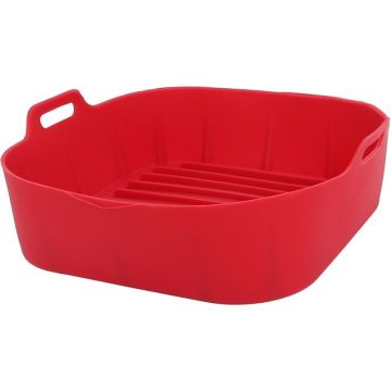 Forma Patrata pentru Copt, Rosie, Silicon Alimentar, pentru Friteuza cu Aer Cald, 15.50 x 15.50 x 5 cm, Grunberg