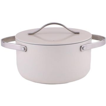 Oala cu Capac, Interior Ceramica, 24 cm, 4 l, Crem