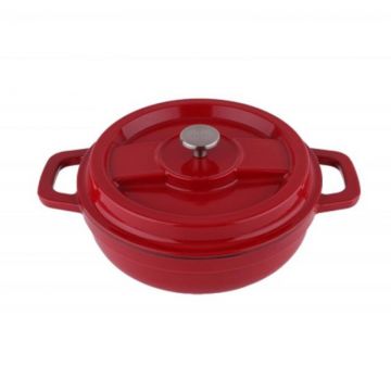 Oala din Fier Turnat, Prin Presiune, Inaltime 7 cm, Capacitate 2.1 l, Diametru 24 cm, Rosie