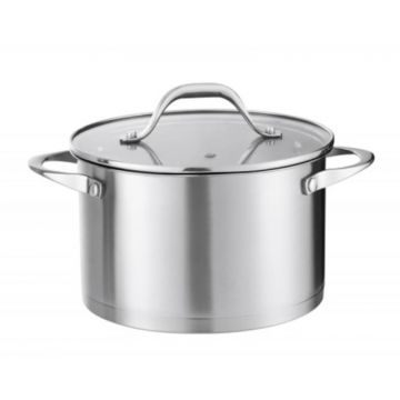Oala din Inox, Capac Sticla, 24 cm, 5.5 l, Argintiu