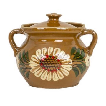 Oala din Lut cu Capac, Capacitate 1 l, Diametru 14 cm, Multicolor