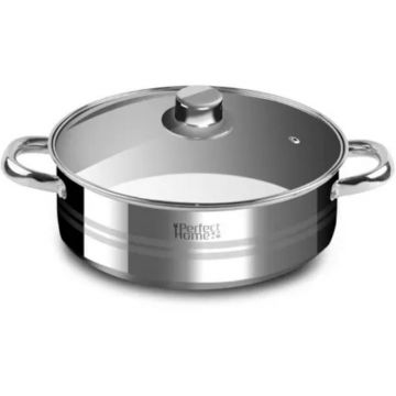Oala din Otel Inoxidabil cu Capac din Sticla, 27.7 cm, 5 l, Perfect Home