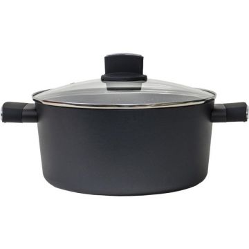 Oala Eco cu Capac de Sticla, Capacitate 3 l, Diametru 24 cm, Negru