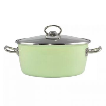 Oala Emailata cu Capac din Sticla, Green Elite, 22 cm, 3.3 l, Perfect Home