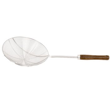 Paleta Tip Strecuratoare, Inox, Diametru 20 cm, Maner de Lemn