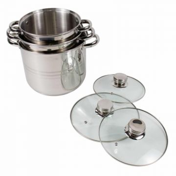 Set 2 x 3 Oale Inox cu Capac, 5 l / 6 l / 8 l, Floria