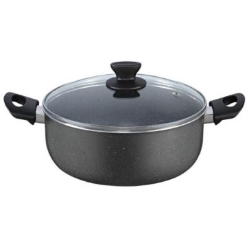 Set 2 x Cratita din Aluminiu 24 cm, Capacitate 3 l, cu Capac din Sticla, Gri, Zilan