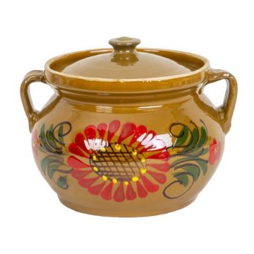 Set 2 x Oala din Lut cu Capac, Capacitate 2 l, Diametru 18 cm, Multicolor