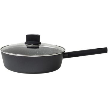 Set 2 x Tigaie Adanca din Aluminiu, cu Capac din Sticla, 28 cm, Negru