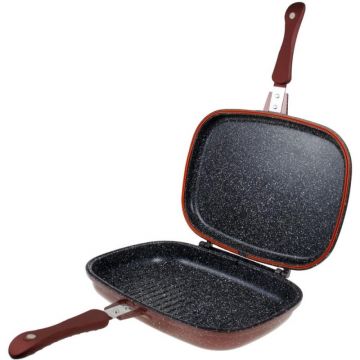 Set 2 x Tigaie Dubla Antiaderenta cu Garnitura din Silicon, Diametru 30 cm, Maro