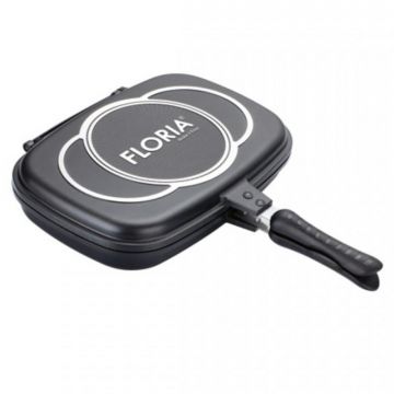 Set 2 x Tigaie Dubla Antiaderenta cu Garnitura din Silicon, Diametru 30 cm, Negru