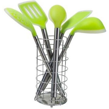 Set 2 x Ustensile Bucatarie, Silicon, Suport Inclus, 5 Piese