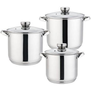 Set 3 Oale din Inox cu Capace din Sticla, Plita cu Inductie, Grunberg