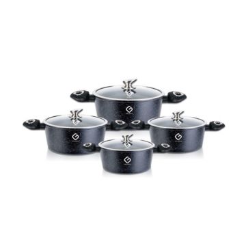 Set 4 Cratite din Aluminiu cu Capace din Sticla, Albastre, Compatibile cu Plita cu Inductie, Grunberg