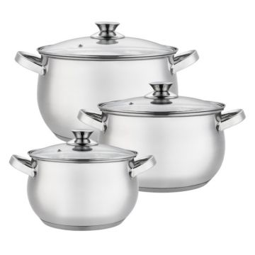 Set 6 Oale din Inox cu Capace din Sticla Grunberg, Argintiu Gr-1057