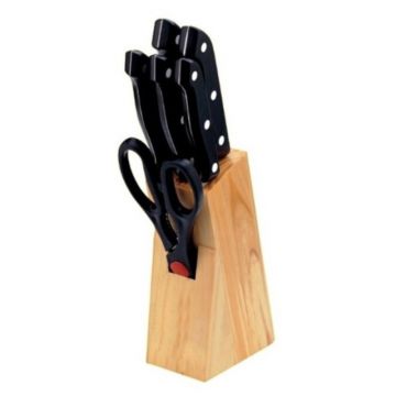 Set Cutite, 7 Piese, Floria, Negru, Suport Lemn