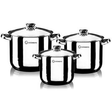 Set Oale din Inox cu Capace din Sticla , 6 Piese , Grunberg Gr1052