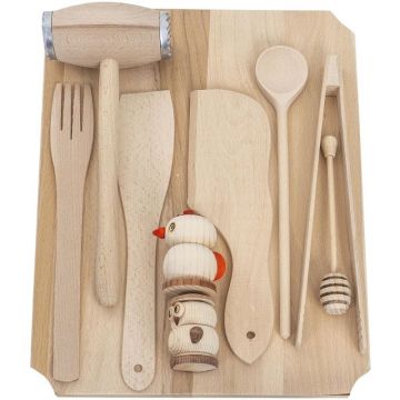 Tocator Dreptunghiular din Lemn de Fag, 40 x 30 x 2 cm, 10 Piese